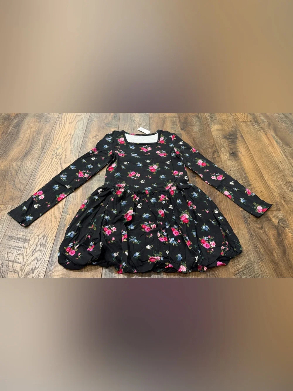 Gap Girls Bubble Dress, Black Pink Floral, Size Large (10), NEW